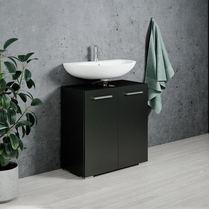 Badezimmer Badmöbel Jupiter Schwarz - Unterschrank Badmöbelset Badschrank Schrank Waschbeckenuntersc