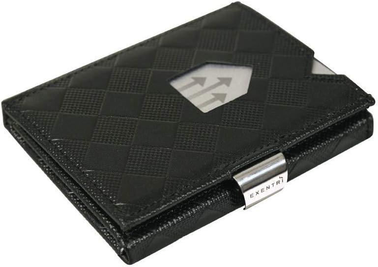 EXENTRI Leder Dreifachgefaltete Brieftasche aus Chess - RFID- Schutz mit Verschlussclip aus Edelstah