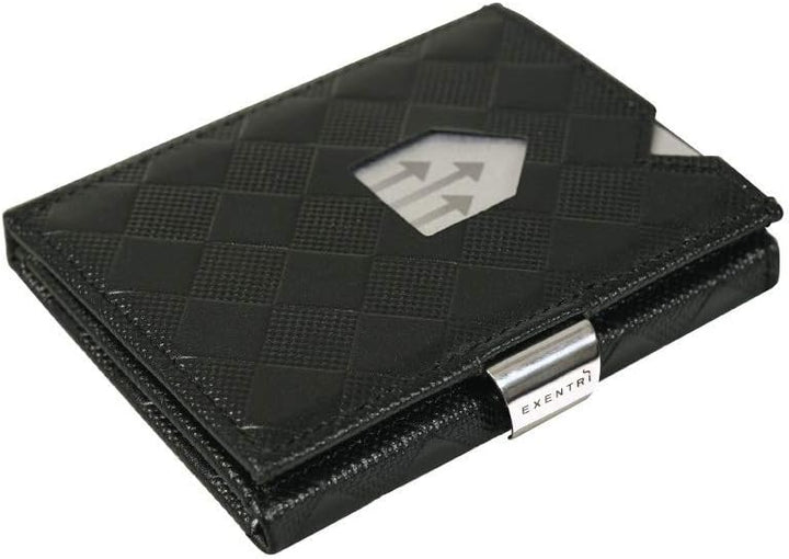EXENTRI Leder Dreifachgefaltete Brieftasche aus Chess - RFID- Schutz mit Verschlussclip aus Edelstah
