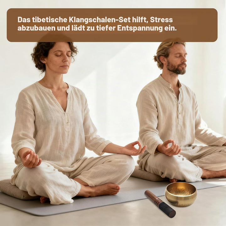 Tibetische Klangschale Set 8cm – Handgefertigte Meditationsschale aus Messing mit Holzklöppel Kissen
