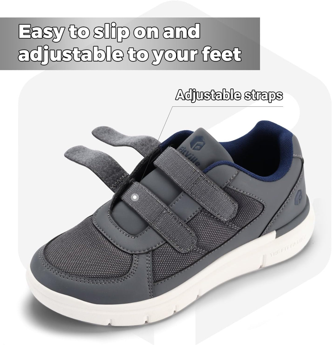 FitVille Herren Easytop Duo Strap Schuhe V3 Extra Weit Turnschuhe Sneaker 40 EU X-Weit Grau, 40 EU X