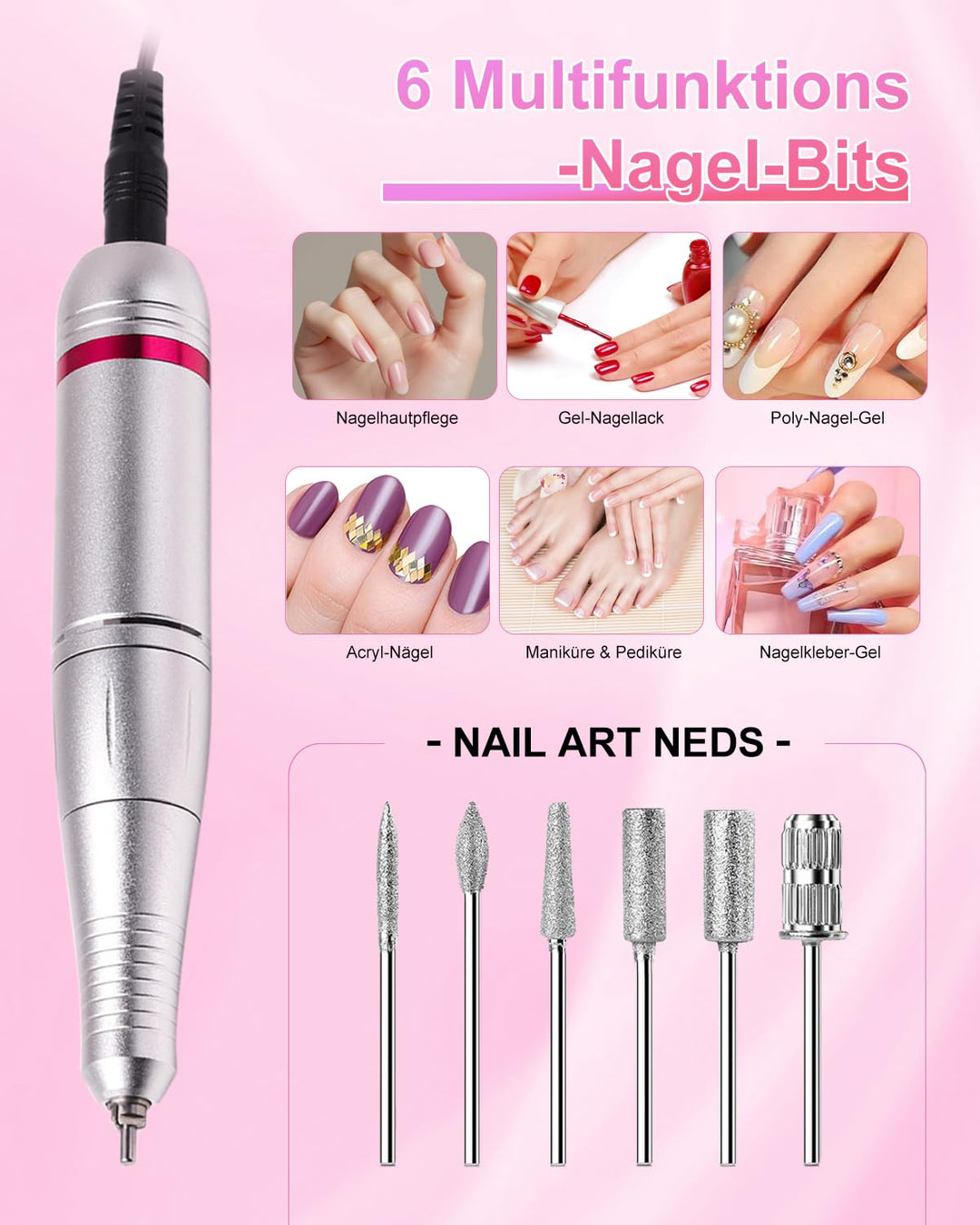CozyZen Elektrische Nagelfräser Professional: 45000 U/min Nagelpflege-Kit mit LCD-Display, Hand- & F