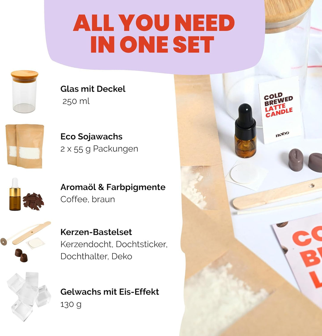 nobo crafts nobo DIY Kerzenherstellungsset Iced Kaffee Latte – Coffee Kerzen selber machen Set für E