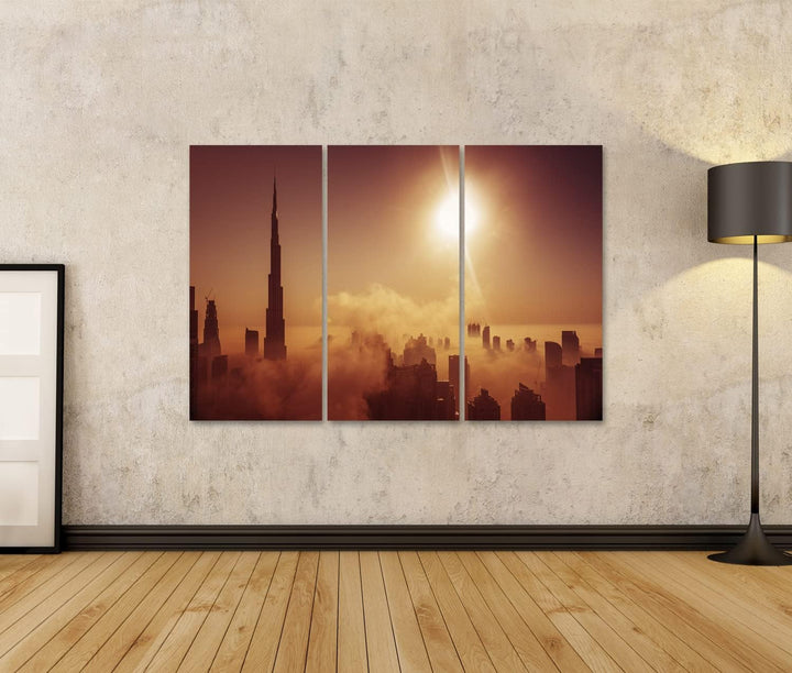 islandburner Bild auf Leinwand Nebel Dubai Wo Skyline Bedeckt Morgen Bilder Wandbilder Poster HLMV-3