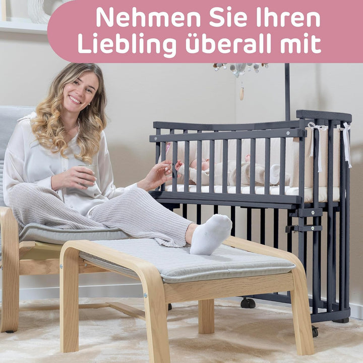 babybay Maxi Comfort Plus Beistellbett & Stubenwagen aus massivem Buchenholz/Zustellbett mit Verschl