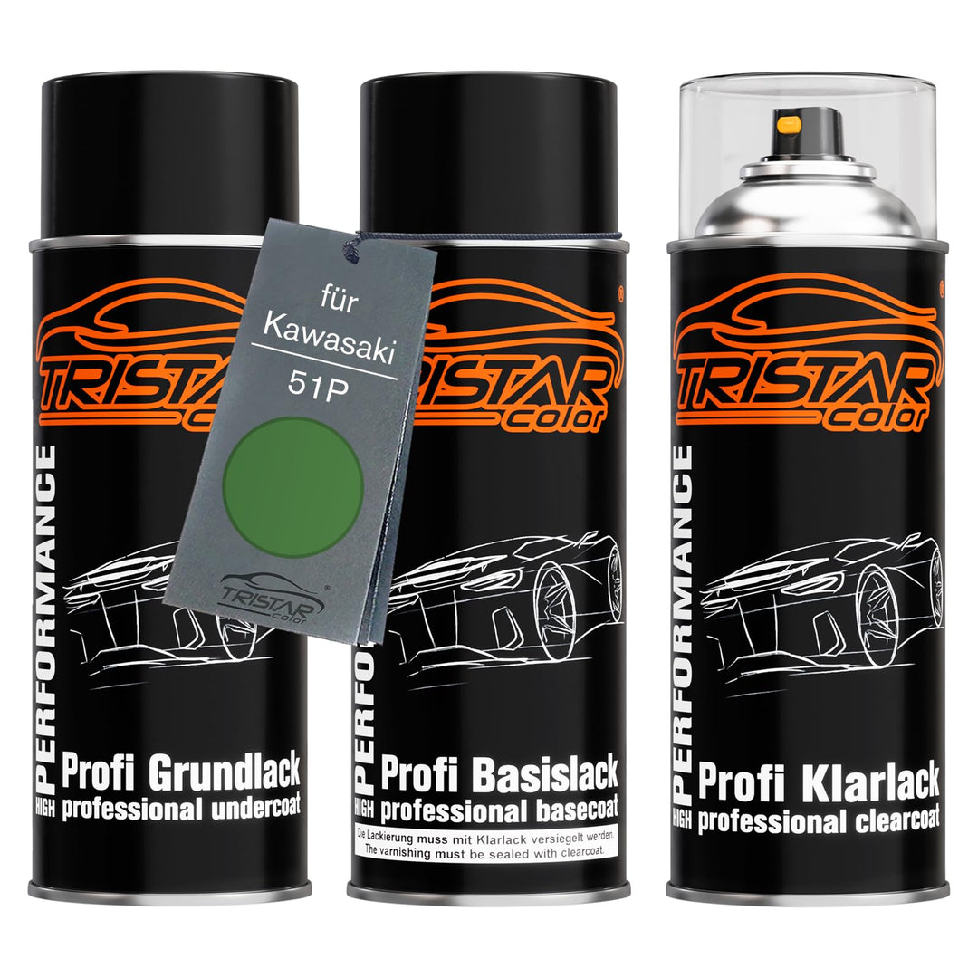 TRISTARcolor Motorradlack Spraydosen Set für Kawasaki 51P Candy Line Green Metallic Grundlack Basisl
