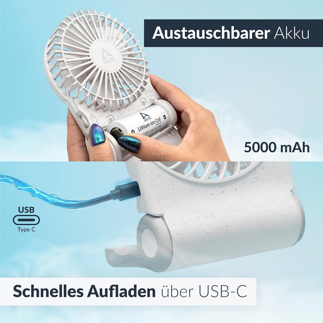 ARCTIC Summair 2Go (weiss) - Wiederaufladbarer Handventilator mit Standfuss | Stufenlos regelbar, 4-