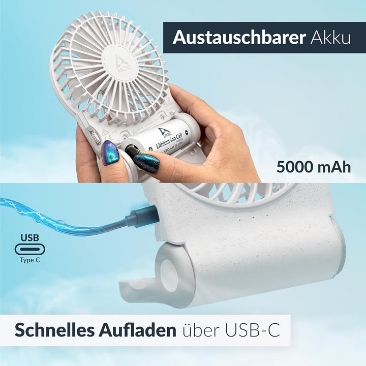 ARCTIC Summair 2Go (weiss) - Wiederaufladbarer Handventilator mit Standfuss | Stufenlos regelbar, 4-