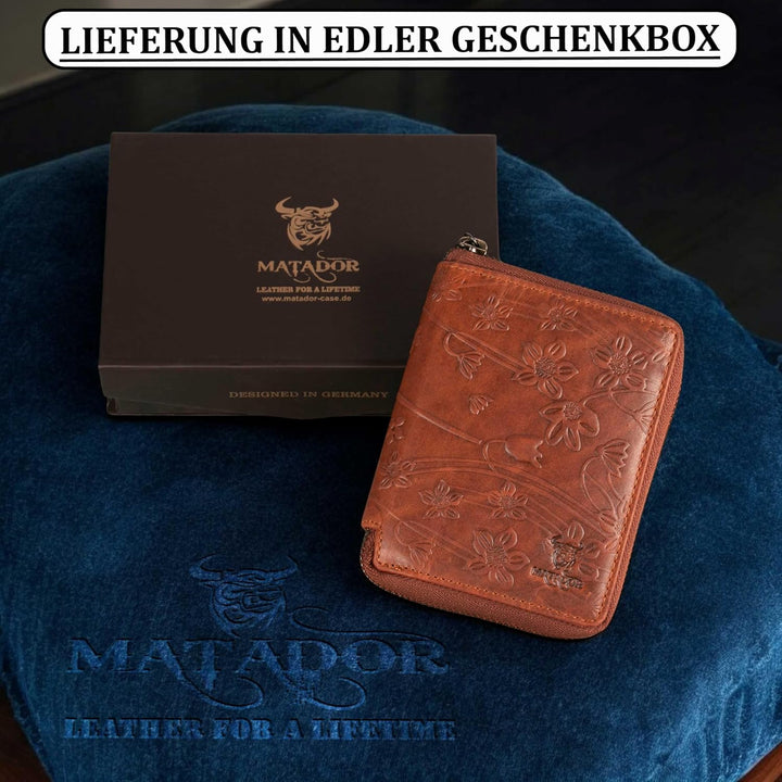 MATADOR® Geldbeutel Damen mit Reissverschluss Geldbörse Herren Echt Leder Geldbeutel mit TüV geprüft
