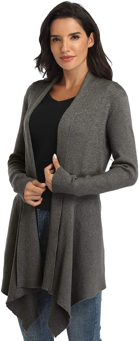 Dilgul Cardigan Damen Strickjacke Langarm Strickmantel Lang Pullover Open Front Unregelmässiger Saum