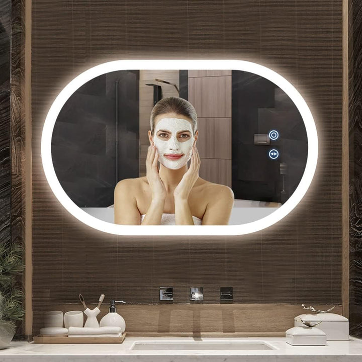 Badspiegel YOLEO Oval mit LED-Beleuchtung, Badezimmerspiegel Dimmbar 70x50cm, Beschlagfreier Wandspi