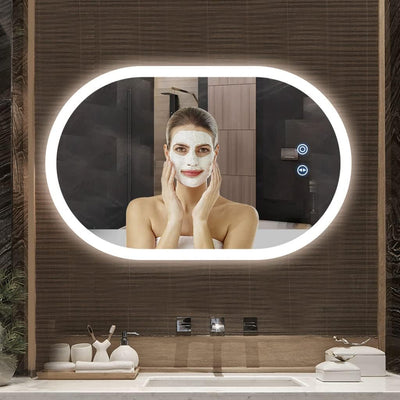 Badspiegel YOLEO Oval mit LED-Beleuchtung, Badezimmerspiegel Dimmbar 70x50cm, Beschlagfreier Wandspi