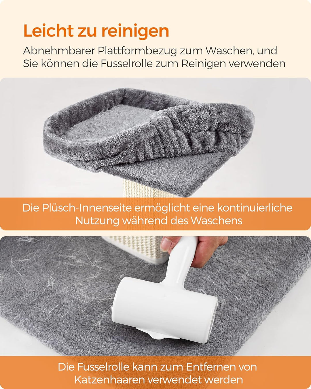 Feandrea Kratzbaum, Katzenbaum mit 40 x 30 cm Plattform aus Plüsch, Kratzstamm, Katzenkratzbaum, 71