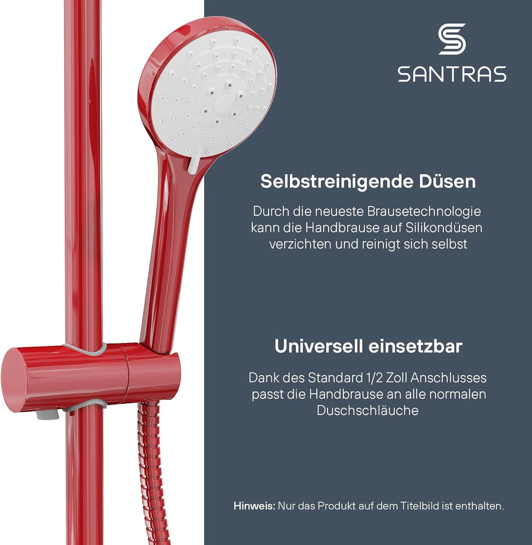 SANTRAS® Handbrause mit dreifach verstellbaren Duschkopf in Rot Rot Dreifach verstellbar, Rot Dreifa