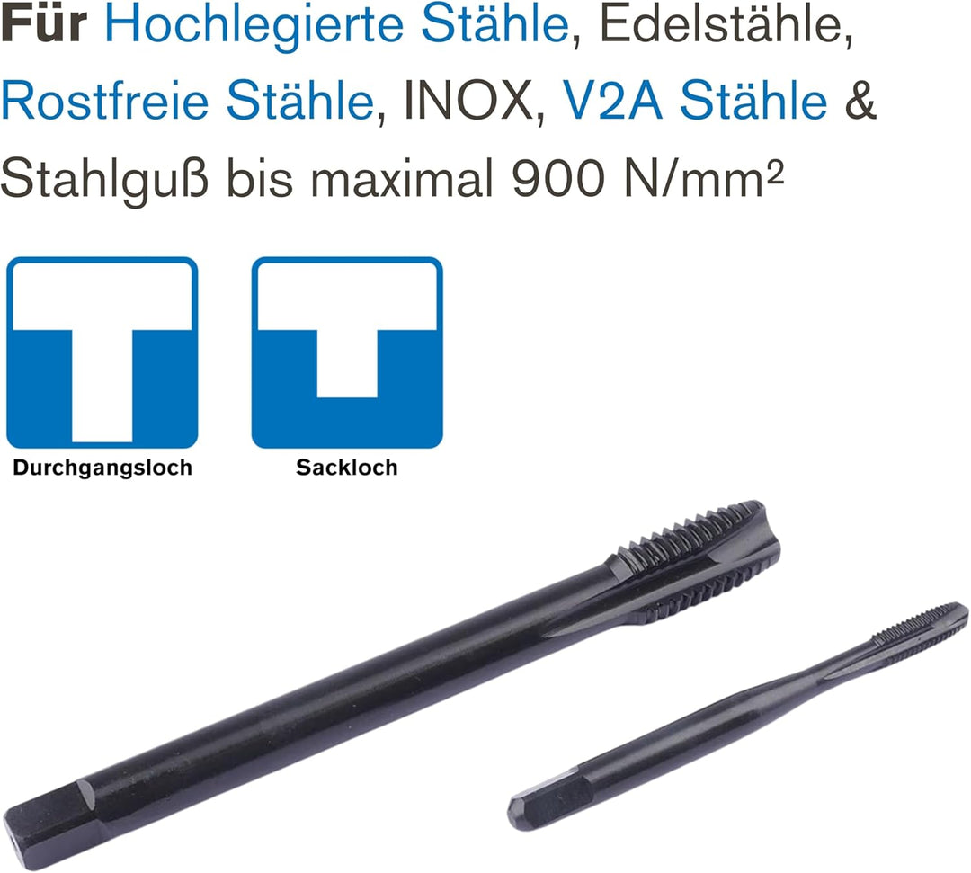 GSR PROFI Maschinengewindebohrer Satz M3 - M12, Gewindeschneider für Edelstähle DIN 371/376 HSSE-VAP