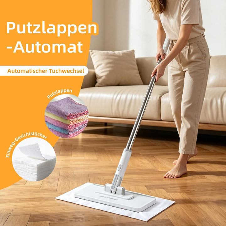 Wischmopp mit Druck-Klemm-System, Bodenwischer mit Automatischen Tuchwechsel, Zero Touch EIN-Knopf-W