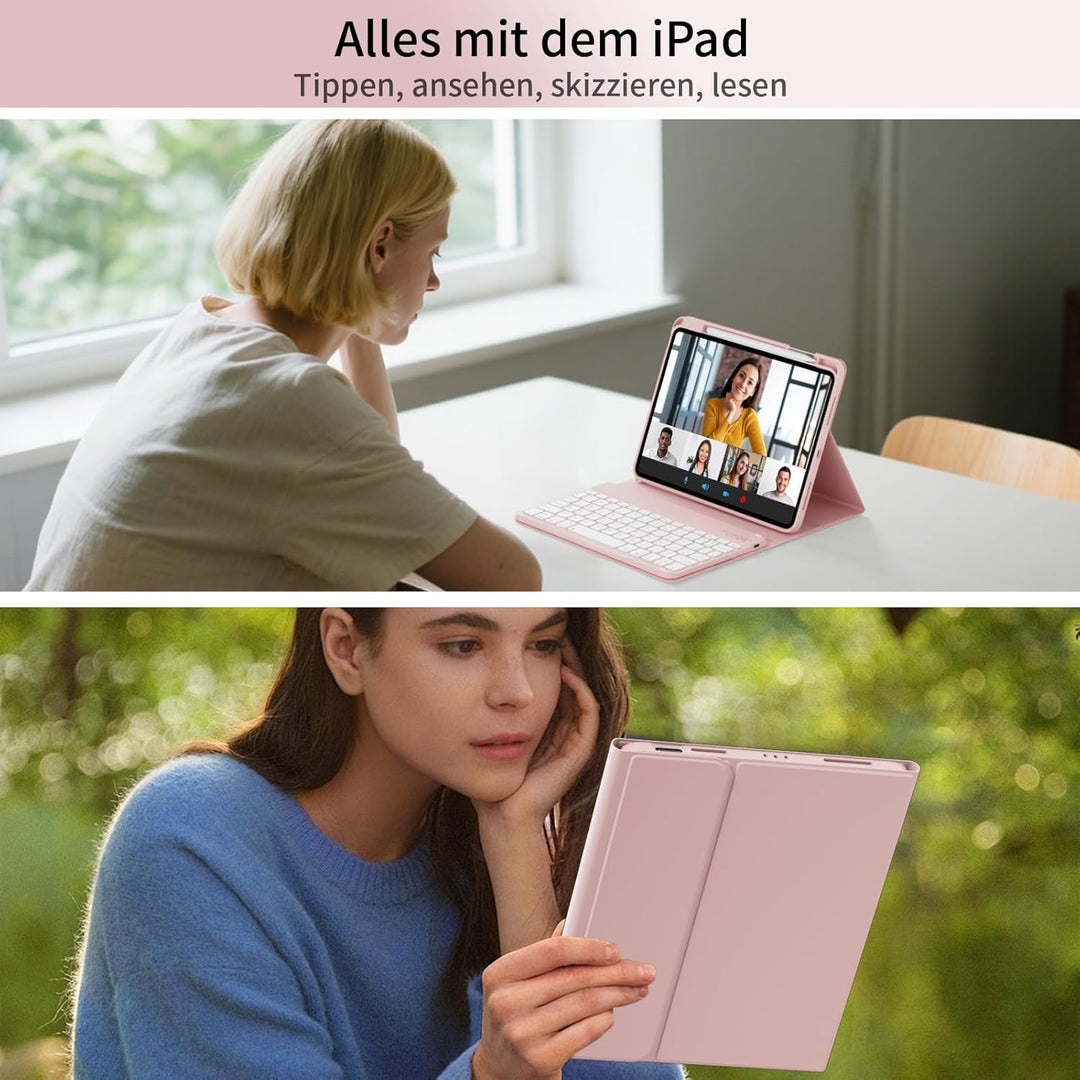 Hülle mit Tastatur für iPad A16 11 Generation 2025/10 Generation 2022 (11/10.9 Zoll) 7 Farben Beleuc