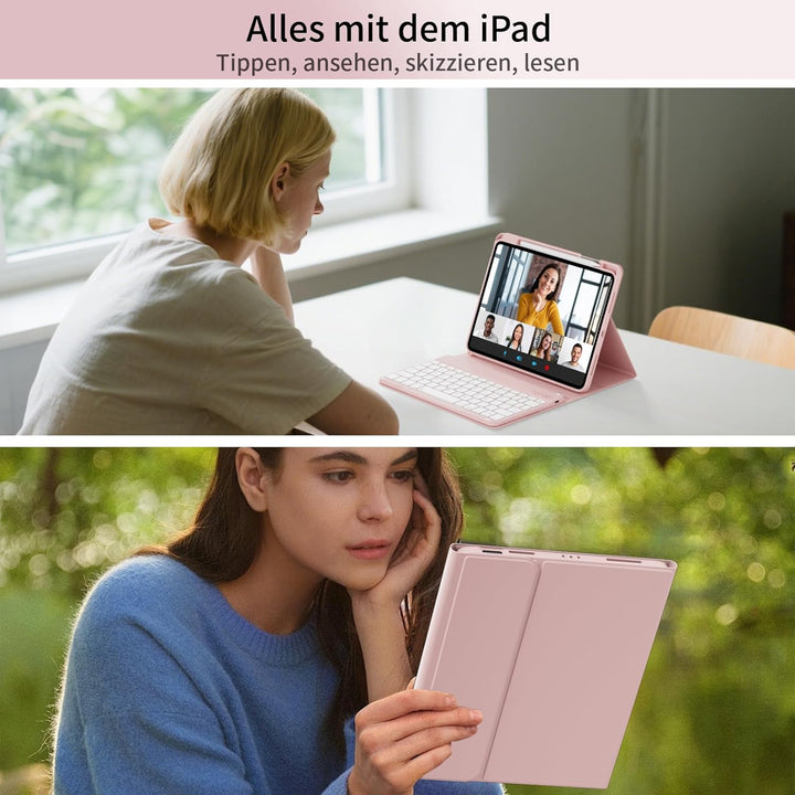 Hülle mit Tastatur für iPad A16 11 Generation 2025/10 Generation 2022 (11/10.9 Zoll) 7 Farben Beleuc