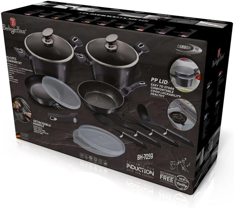 Berlinger Haus - BH/7059-13 PCs Küchenbatterie mit abnehmbarem Griff, Metallic Line Carbon Pro Editi