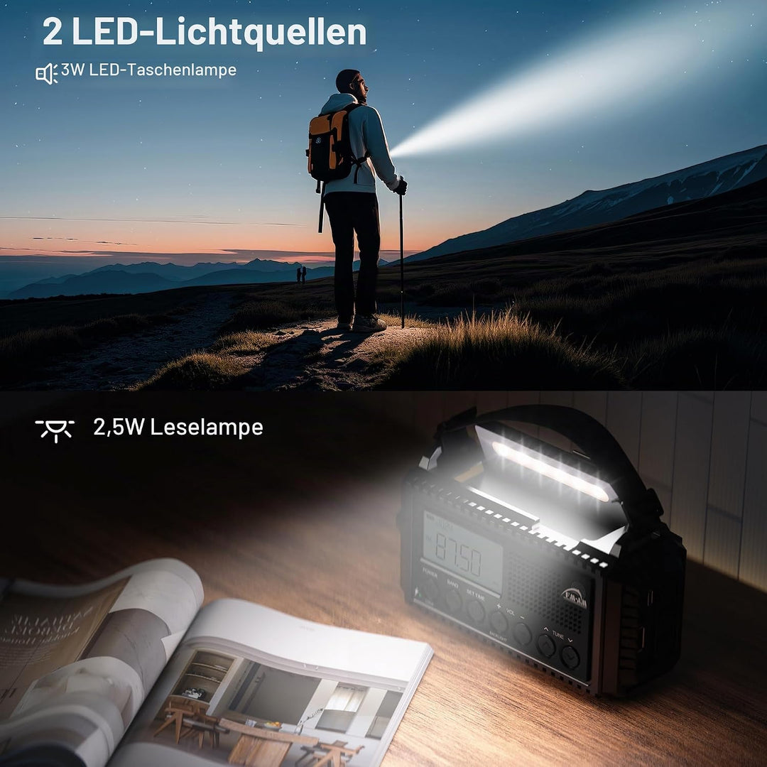AM/FM/SW Baustellenradio, Kurbelradio mit Weltempfänger, Notfallradio Typ C Anschluss, Powerbank/SOS