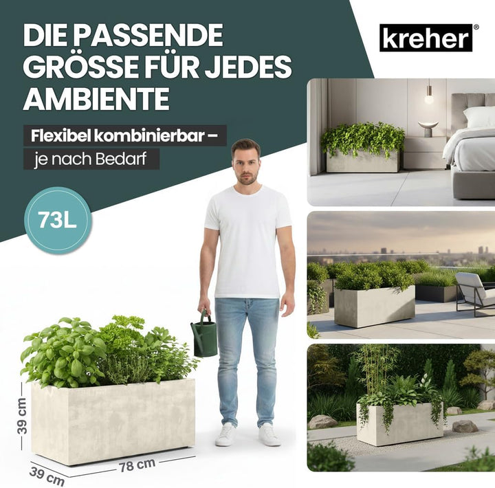 Kreher XL Pflanzkasten Millennium in verschiedenen Formaten und Farben. Tolle Naturstein Optik in Br