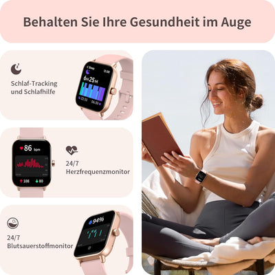 Smartwatch mit Telefonfunktion und Alexa Built-in, 1.8" Fitnessuhr Damen mit Schrittzähler Herzfrequ