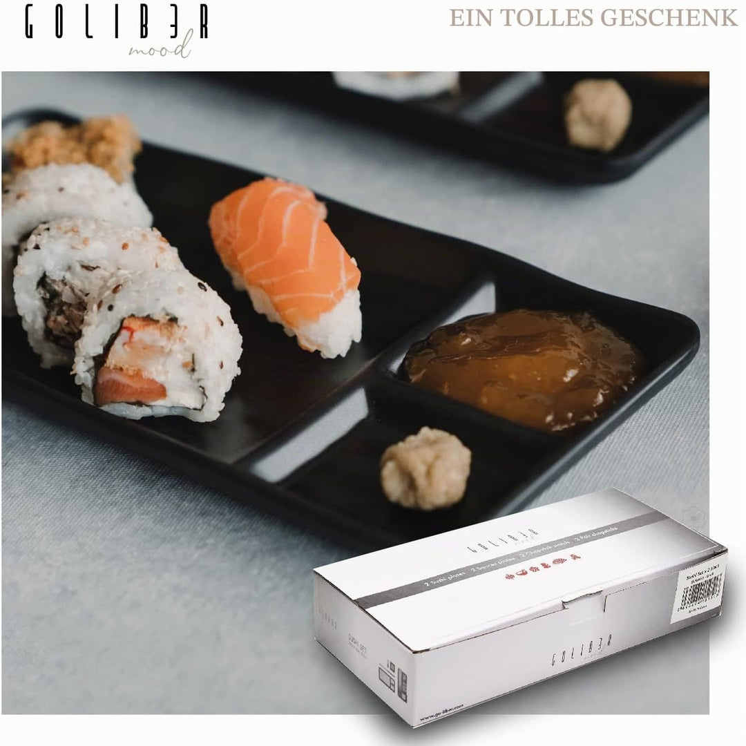 Goliber Japanisches Melamine Sushi Geschirr Set (8pcs) - Enthält 2 Schwarzes Geschirr, 2 Sossenschäl