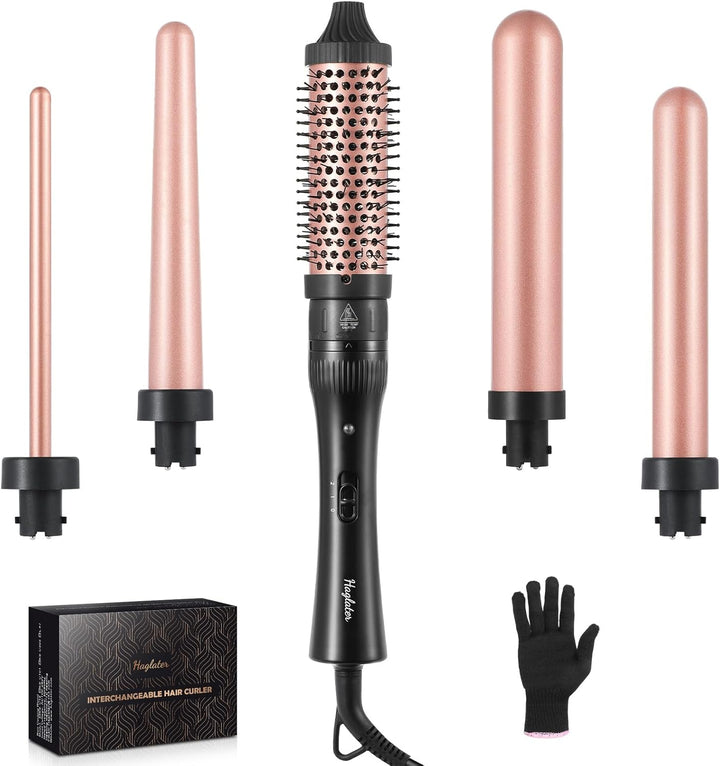 Lockenstäb 5 in 1, Keramik Lockeneisen mit Multifunktion Lockenbürste, Lockenstabe mit Verschiedenen