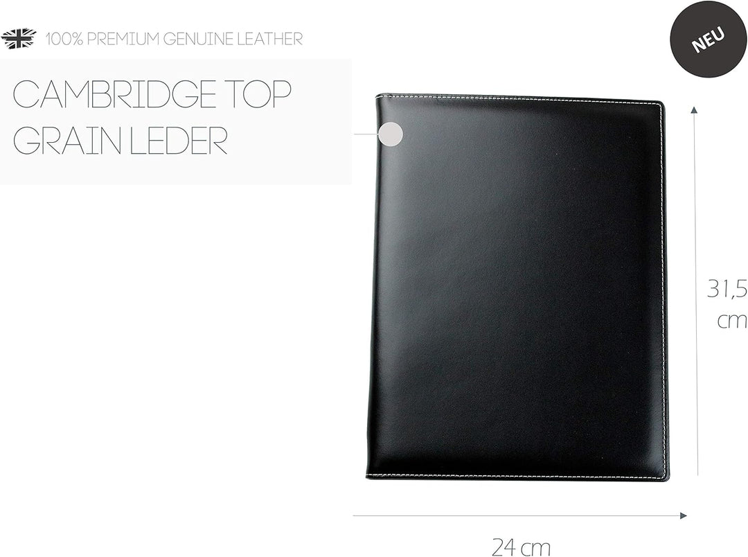 DELMON VARONE - Personalisierbare Klemmbrett Mappe DIN A4 Cambridge Top Grain Leder Schwarz - Organi