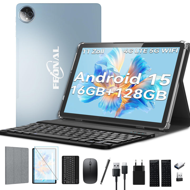 FEONAL 2025 Neueste Tablet 11 Zoll Android 15 Tablets Blau, Blau