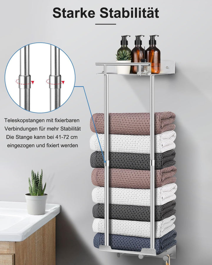 LIVEHITOP Handtuchregal, Ausziehbar Handtuchhalter Ohne Bohren 81CM Handtuch Aufbewahrung Wand Gäste