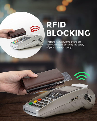 VULKIT Kreditkartenetui RFID-blockierende Pop-Up-Kartentasche aus Echtem Leder mit Geldscheinfach, A