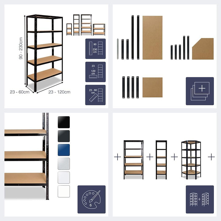 shelfplaza® 90x70x23cm Black Schwerlastregal schwarz/Metallregal schwarz 3 Böden à 175kg Tragkraft/L