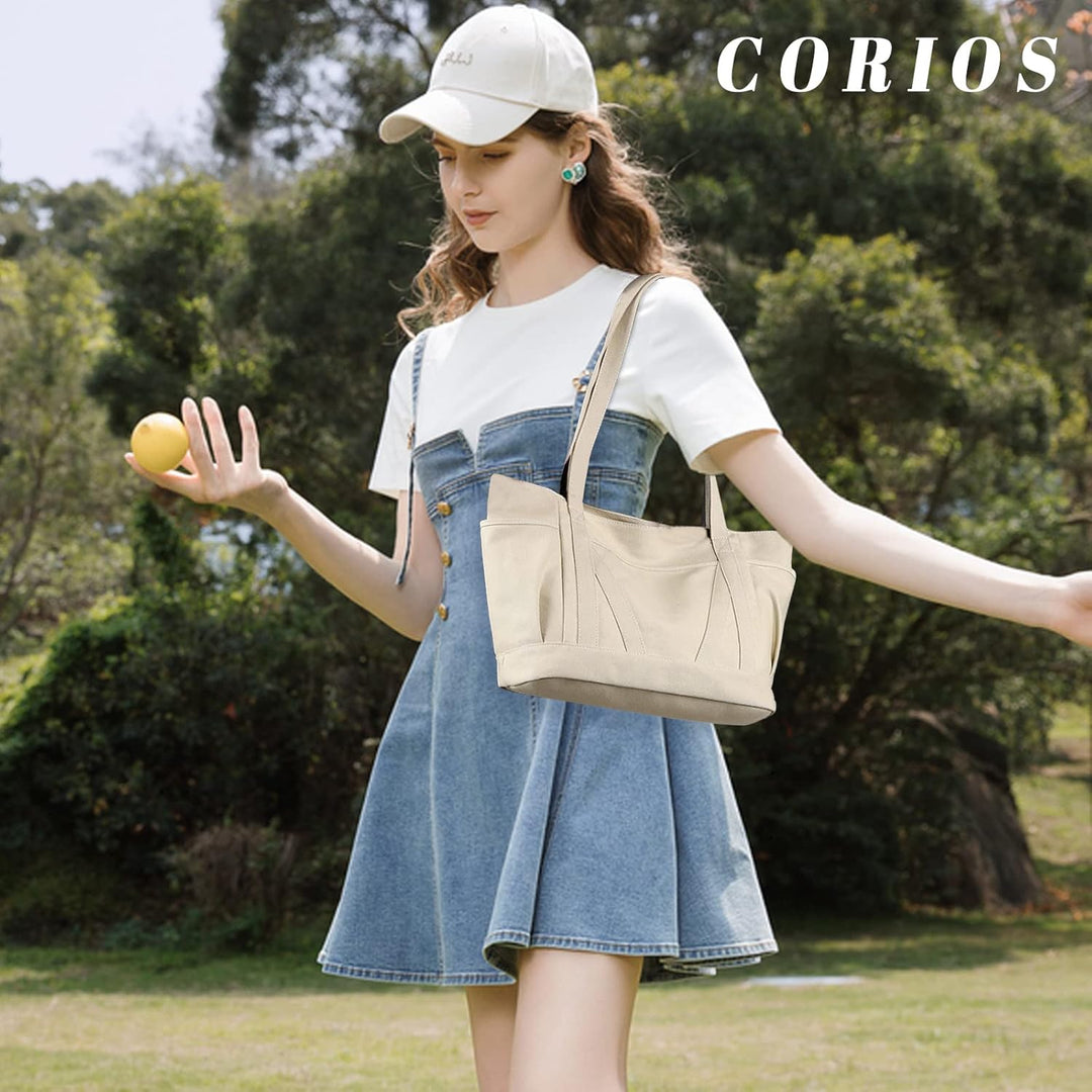 CORIOS Damen Handtasche Canvas Schultertasche Grosse Kapazität Henkeltaschen Casual Tote Beutel Mult