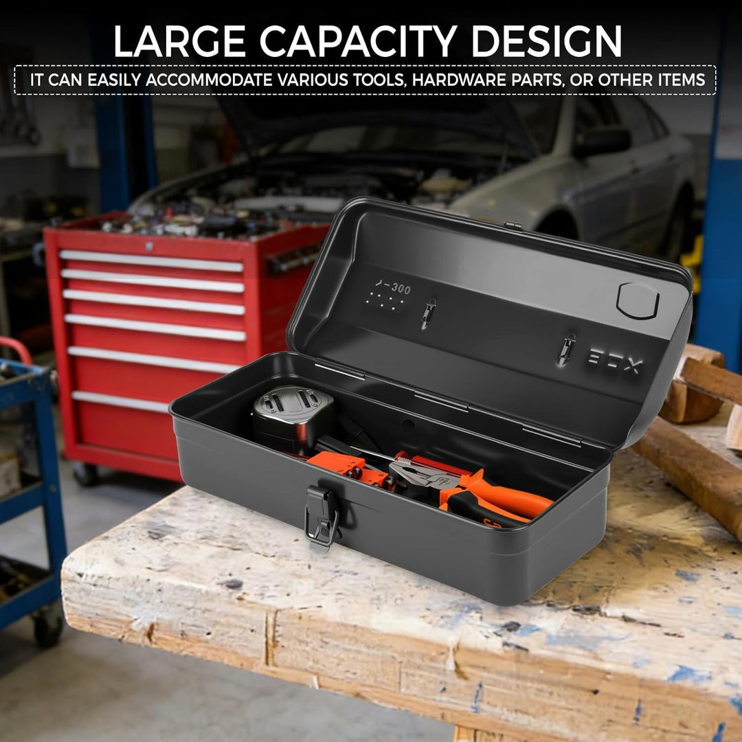 Werkzeugkiste Metall, Werkzeugkoffer Leer, 37x16x12cm Robust Langlebig Metall Werkzeugkasten mit Tra