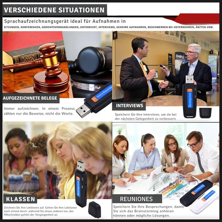 Voice Recorder, Mini-Sprachrekorder, tragbar, 32 GB, USB-Audioaufnahme, ideal für Meetings, Intervie