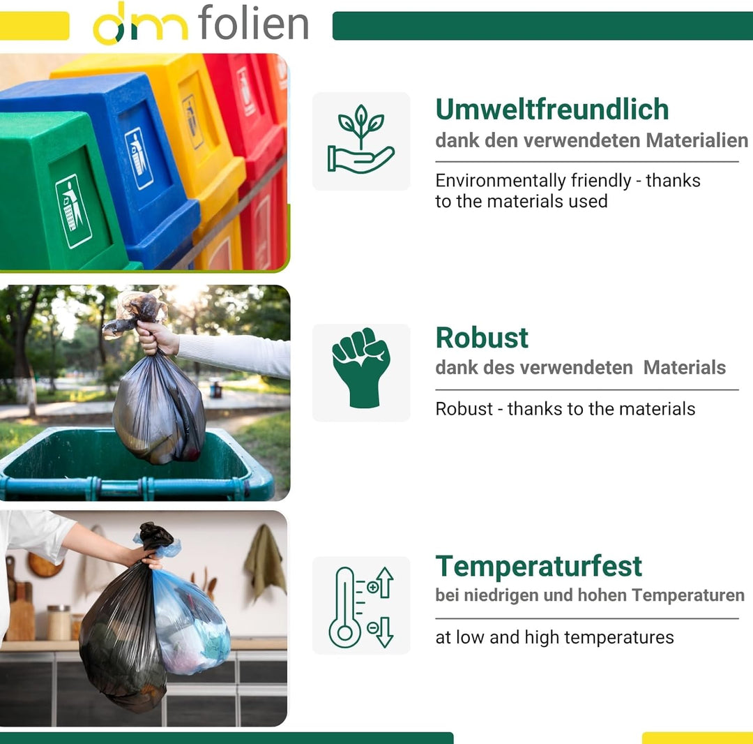 dm-folien gmbh Müllsäcke 120 Liter - 700 x 1100 mm | 250 Stück | Transparente Abfallsäcke | Reissfes