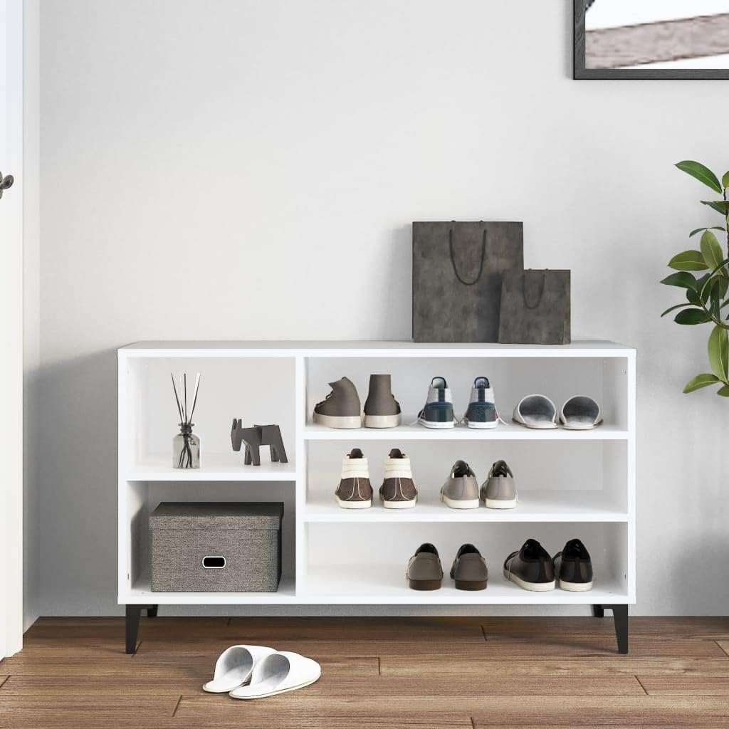 FIRBNUS Schuhregal Weiss 102x36x60 cm Holzwerkstoff Schuhorganizer Stauraum Schrank Schuhaufbewahrun