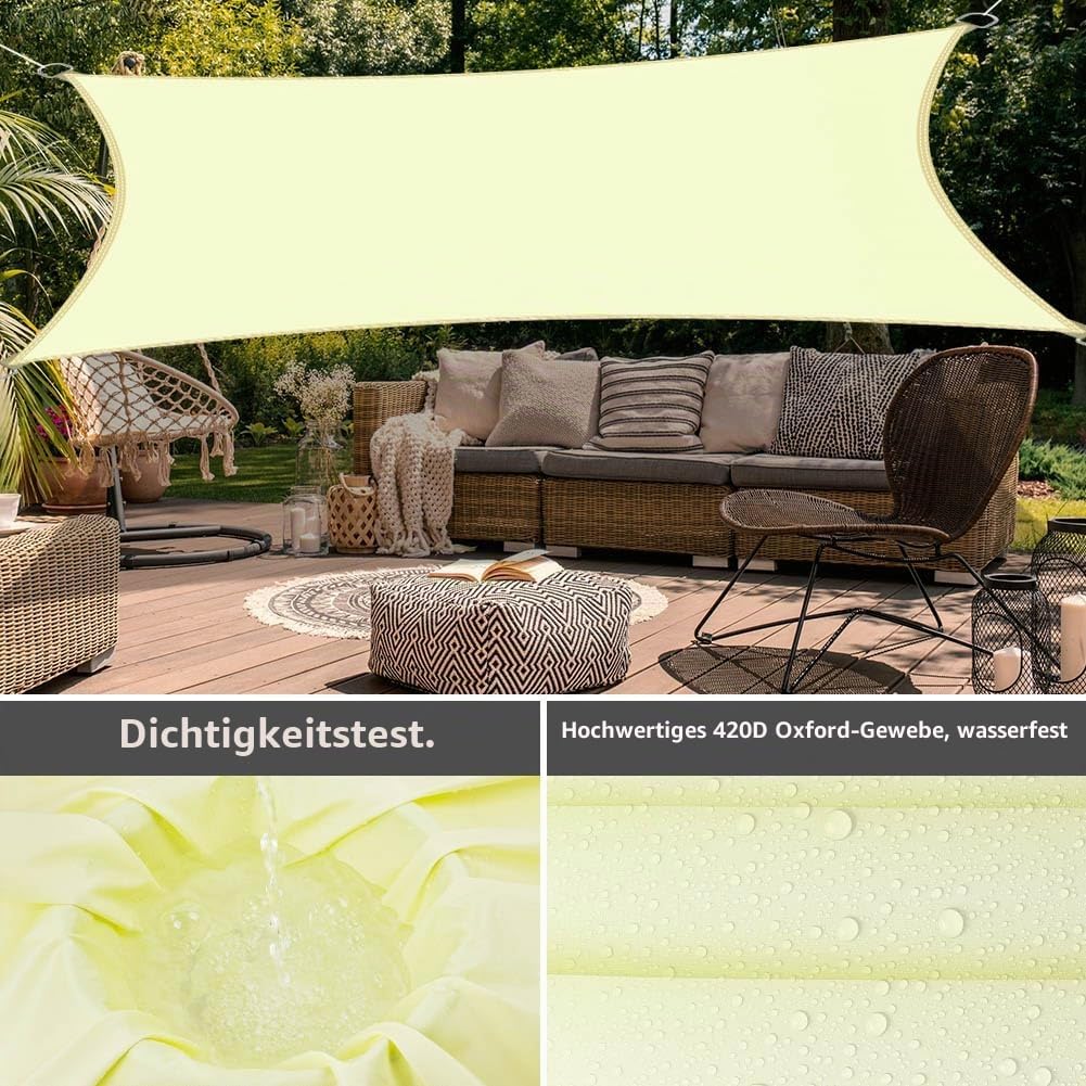 OFFCUP Sonnensegel, Sonnenschutz Baldachin, 3x4m rechteckige Markise Weiss 3 m x 4 m, Weiss 3 m x 4