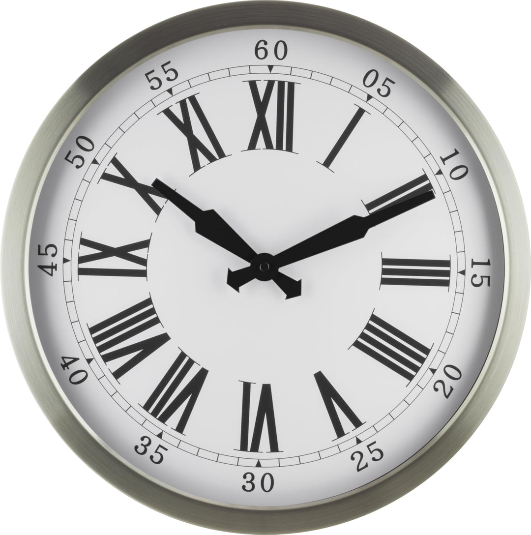 Eurotime 56860-07 Funkwanduhr im Edelstahlgehäuse, Zifferblatt mit Römischen Zahlen, Zeigersatz Schw