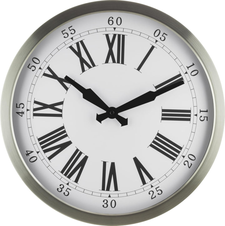 Eurotime 56860-07 Funkwanduhr im Edelstahlgehäuse, Zifferblatt mit Römischen Zahlen, Zeigersatz Schw