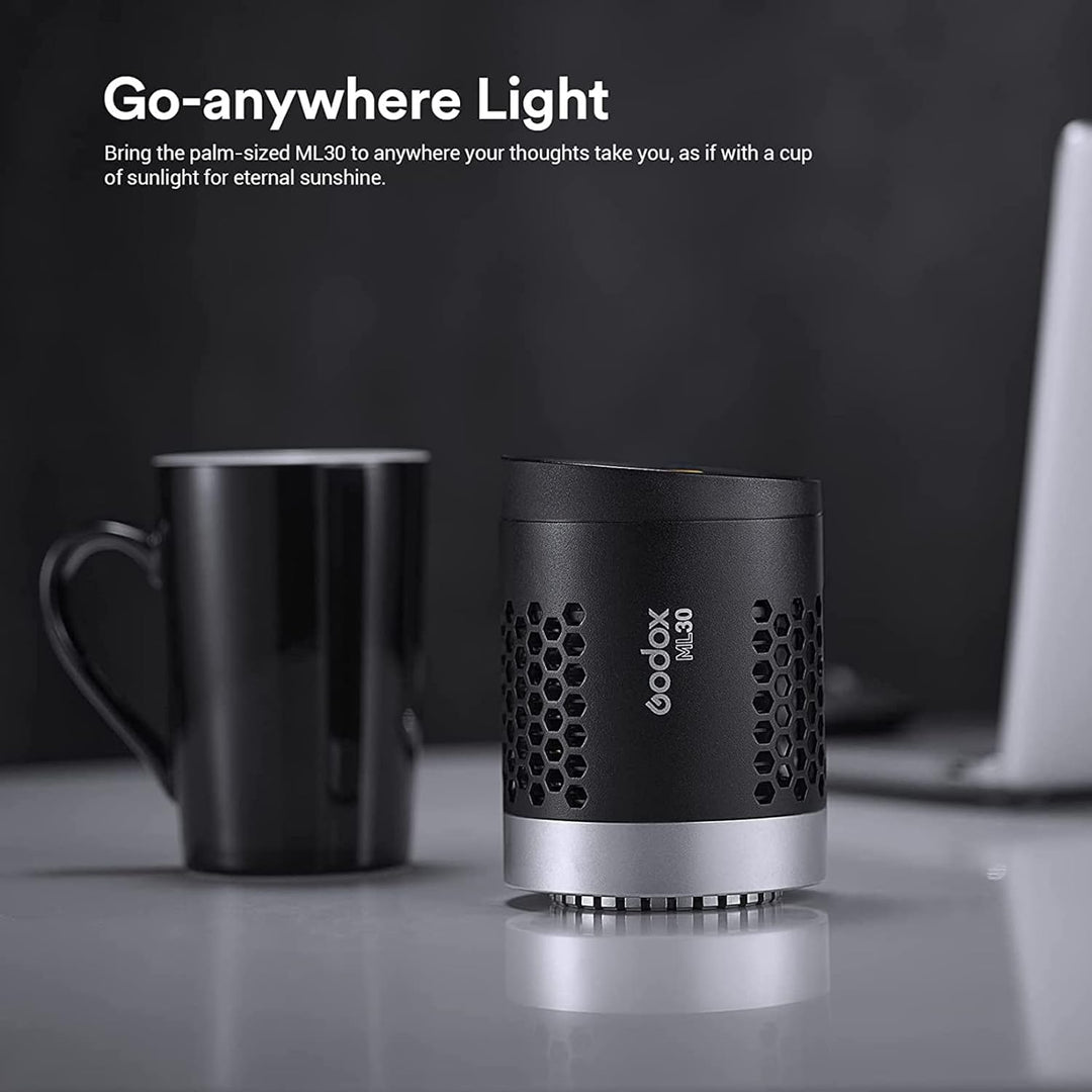 Godox 2*ML30 Kit Tragbare LED Videoleuchte, CRI 96+ TLCI 97+, 45700LUX@0,5m mit Reflektor, 12 Lichte