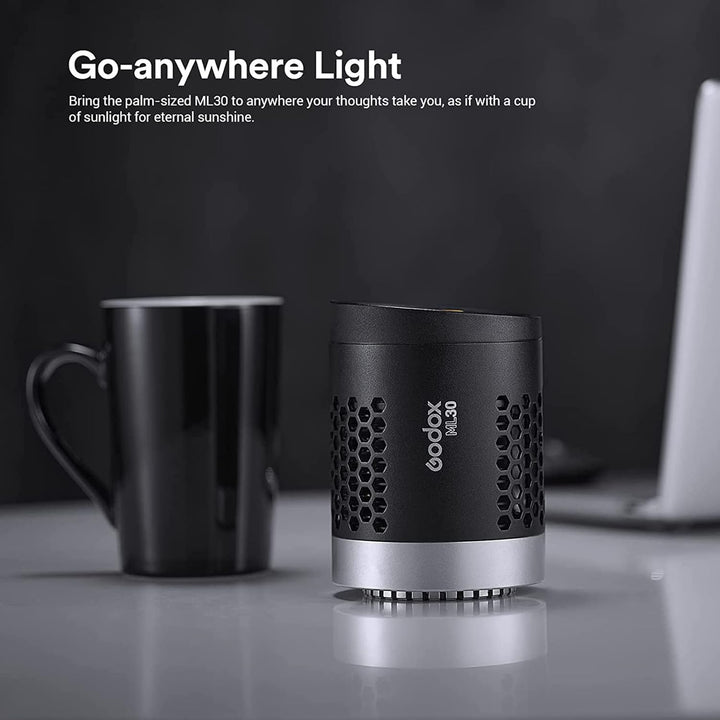 Godox 2*ML30 Kit Tragbare LED Videoleuchte, CRI 96+ TLCI 97+, 45700LUX@0,5m mit Reflektor, 12 Lichte