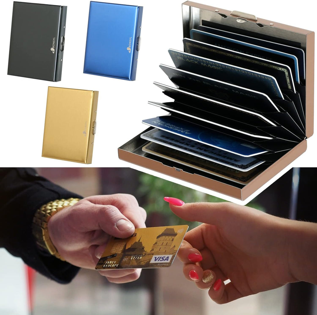 Slim Metall Kreditkarteninhaber Brieftasche für Damen und Herren,mit RFID und NFC Schutz gegen Daten