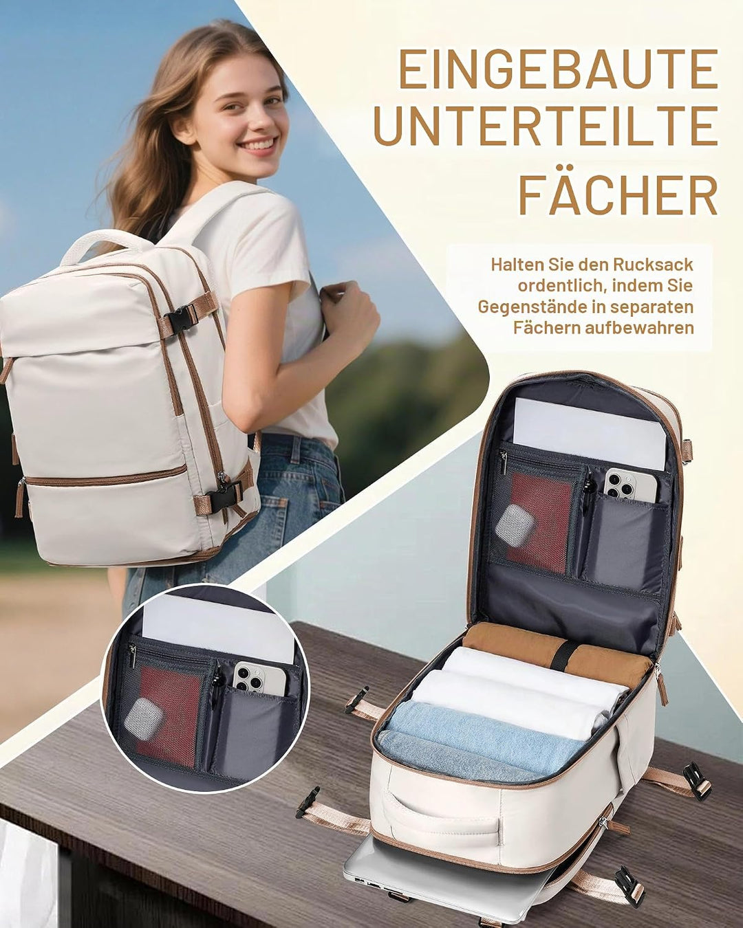 SZLX Grosser Reiserucksack Damen,Vakuum Rucksack mit Pumpe Ryanair Handgepäck 40x30x20 Herren, Wizza