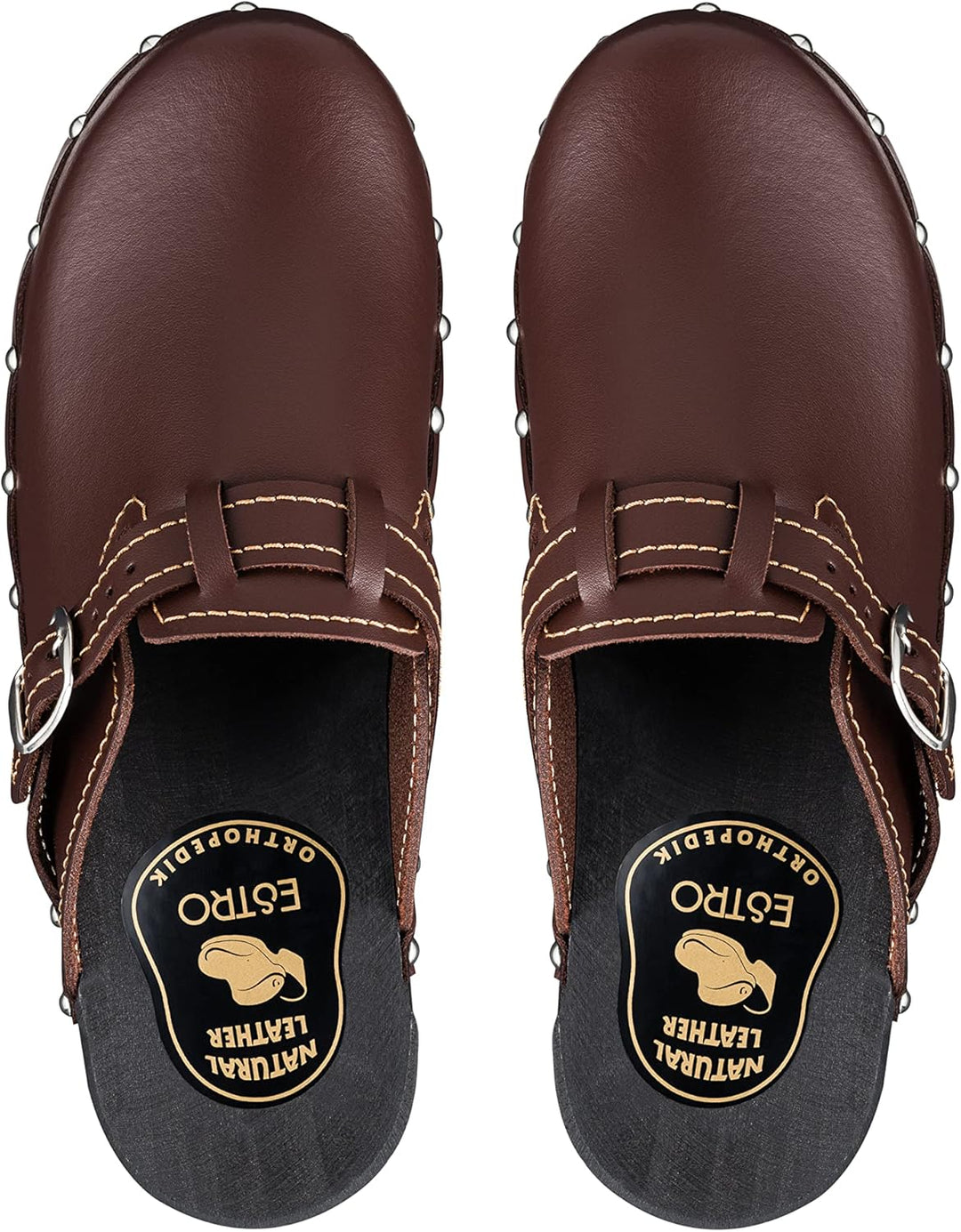 ESTRO Clogs Damen Holz Leder - Clogs Herren Holzschuhe Herren Holzclogs Damen mit rutschfest Sohle C