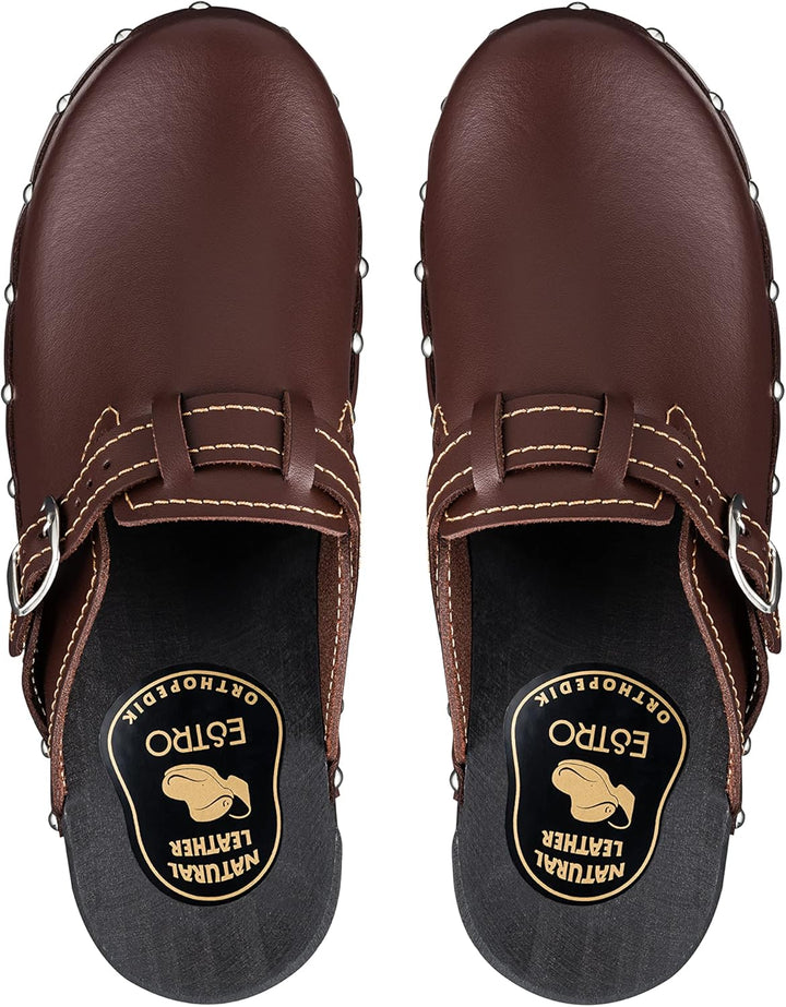 ESTRO Clogs Damen Holz Leder - Clogs Herren Holzschuhe Herren Holzclogs Damen mit rutschfest Sohle C
