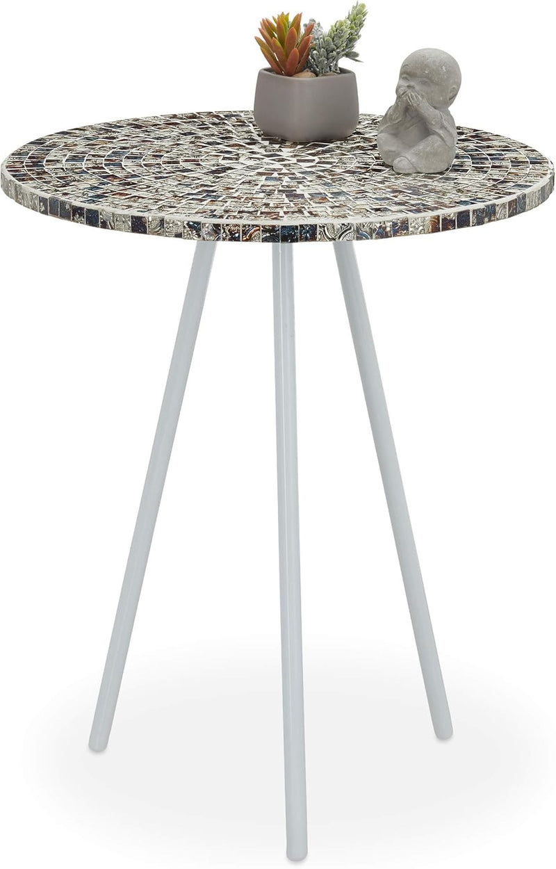 Relaxdays Beistelltisch Mosaik, runder Ziertisch, handgefertigtes Unikat, Mosaiktisch, HxD: 50 x 41