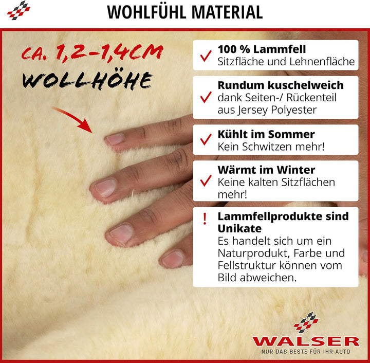 Walser Lammfell Autositzbezug Zoya, 100% Lammfell Sitzbezug für Auto, 1 Stück Lammfell Sitzbezüge Au
