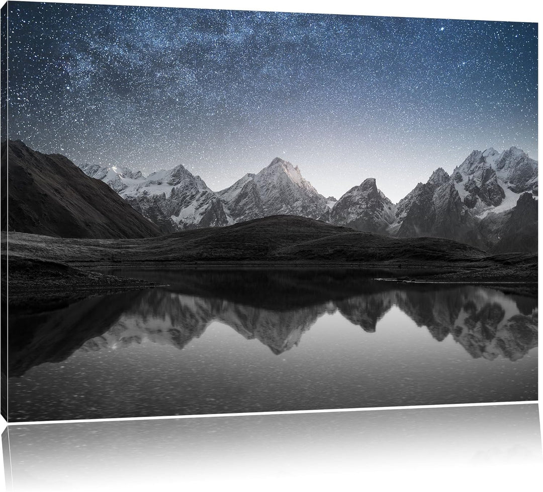Pixxprint Sternenhimmel über dem Gebirge als Leinwandbild | Grösse: 100x70 cm | Wandbild | Kunstdruc
